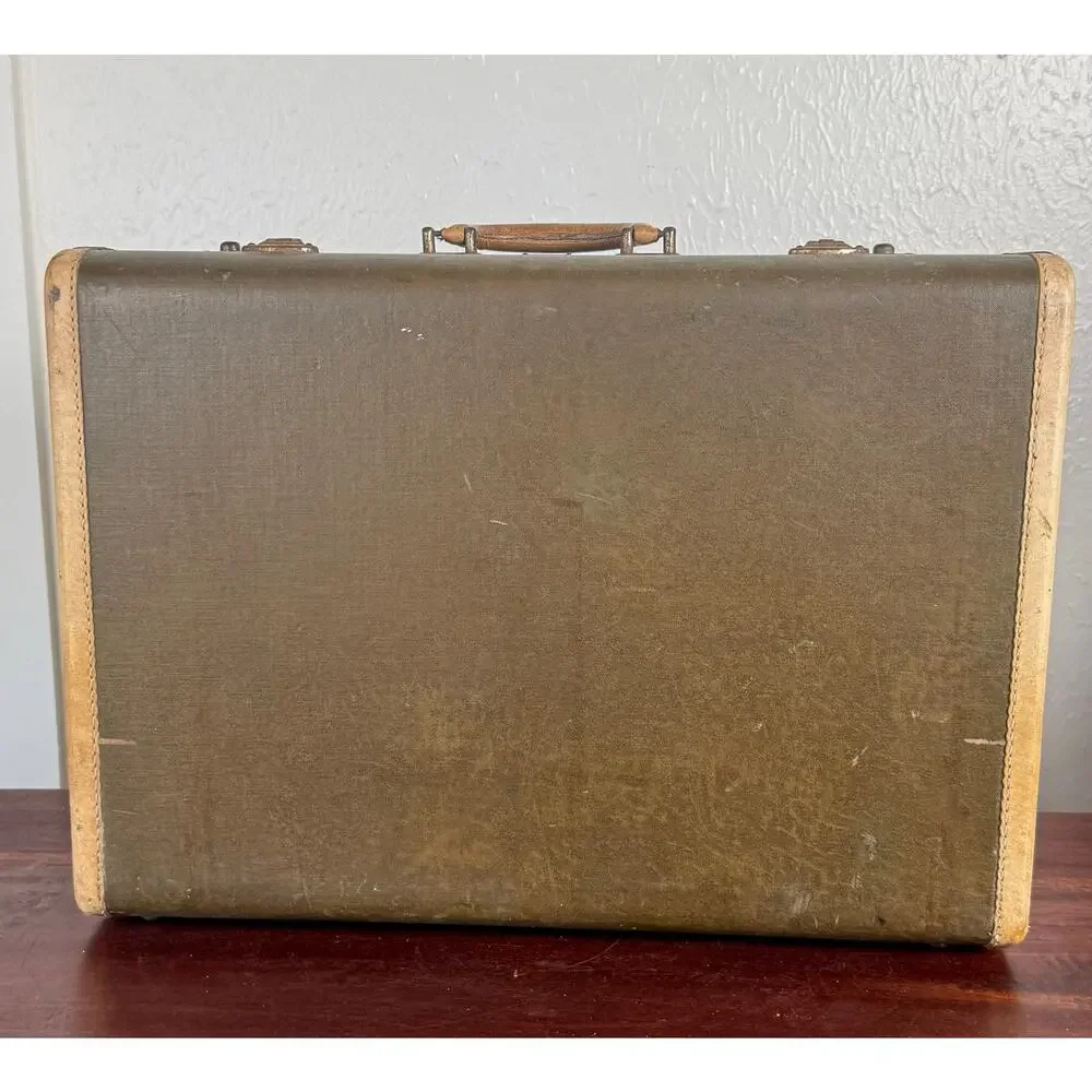 Olive Green Fiberglass Suitcase Atlas of Chicago 1950s Travel Luggage